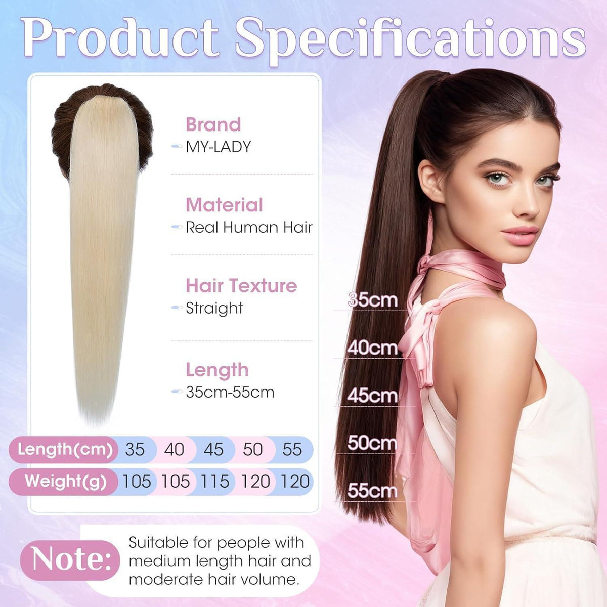 Echthaar Pferdeschwanz Clip-In, 45cm, Platinblond