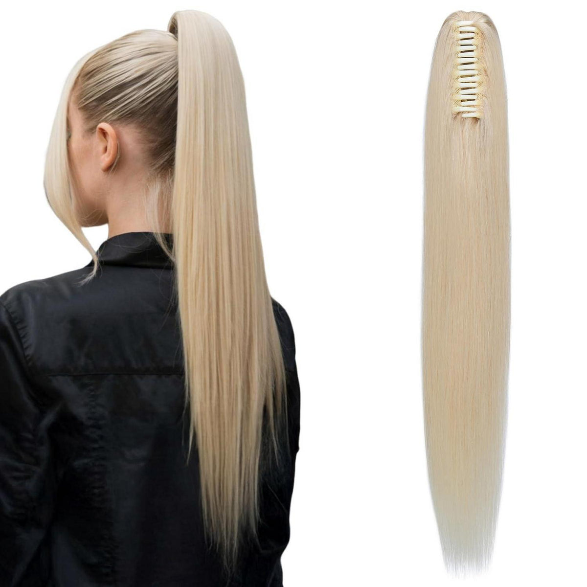 Echthaar Zopf Extension Platinblond 40cm mit Clip