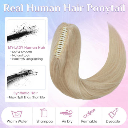 Echthaar Zopf Extension Platinblond 40cm mit Clip
