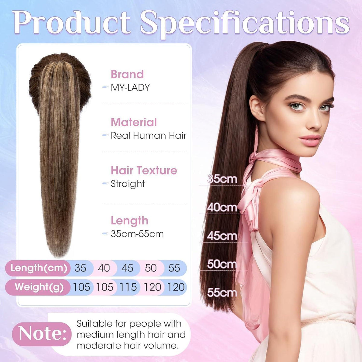 Echthaar Zopf Extension Mittelbraun/Dunkelblond 45cm