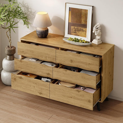 Kommode 6 Schubladen, 120cm, Modernes Sideboard mit Metallfüßen