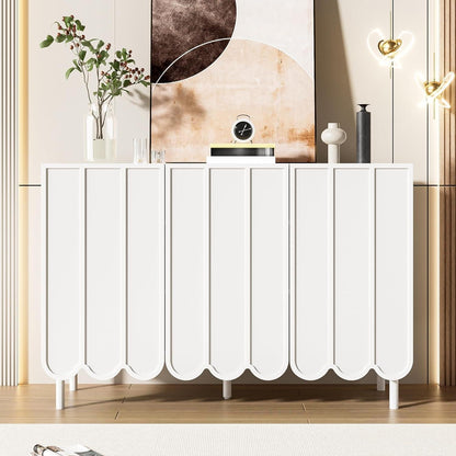 Weißes Sideboard mit Wellentüren & Verstellregalen (120x35x80)