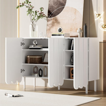 Weißes Sideboard mit Wellentüren & Verstellregalen (120x35x80)