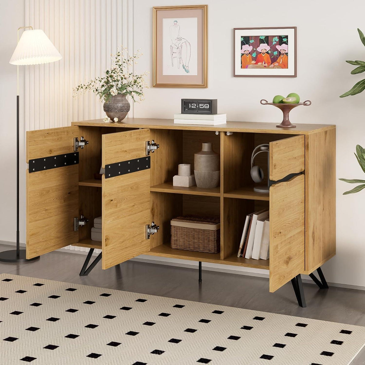 Modernes Sideboard mit 3 Türen | Holzoptik & Metallbeine