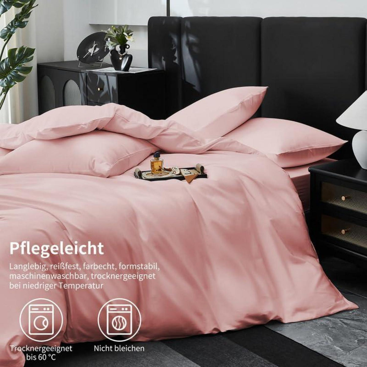 Mako Satin Bettwäsche Set 200x220cm Rosa, 3-teilig