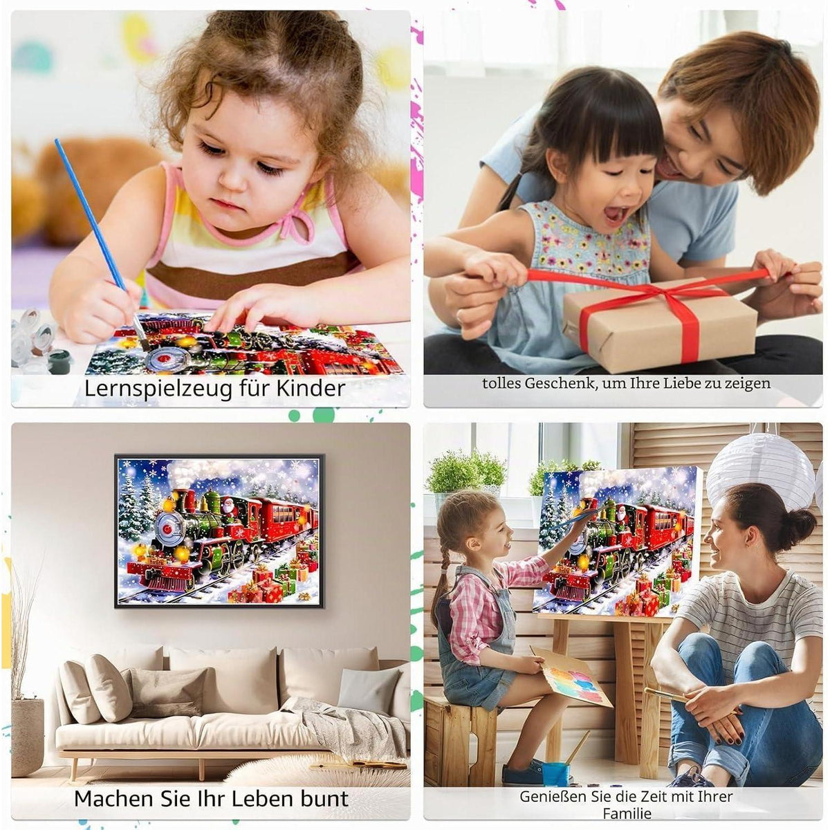 Weihnachten Malen nach Zahlen mit Rahmen – DIY Ölgemälde Set