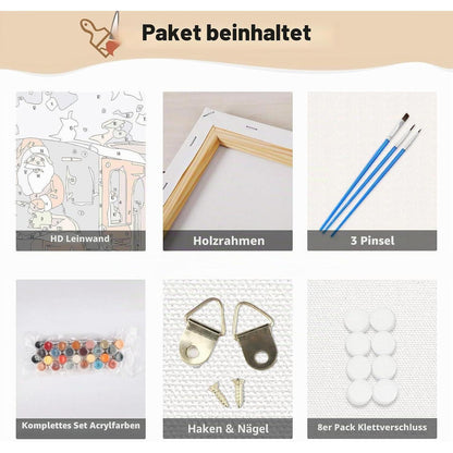 Weihnachten Malen nach Zahlen mit Rahmen – DIY Ölgemälde Set