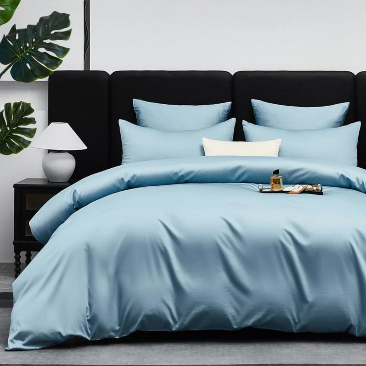 Mako Satin Bettwäsche Set 220x240 Hellblau Baumwolle