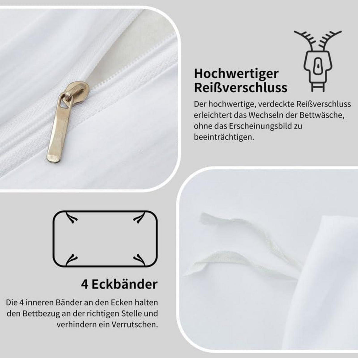 Mako Satin Bettwäsche Set 220x240cm - 3tlg. Baumwolle Weiß