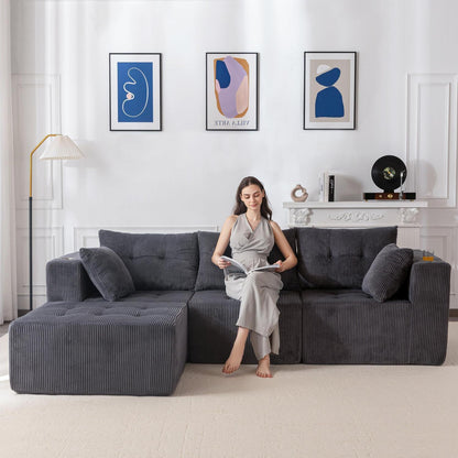 MAXYOYO Ecksofa Cord Stoff mit Getränkehaltern, Modular & Bequem