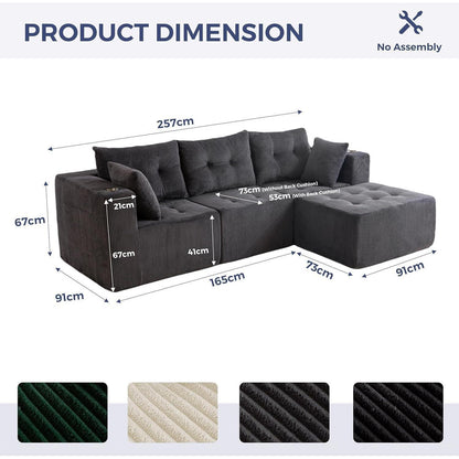 MAXYOYO Ecksofa Cord Stoff mit Getränkehaltern, Modular & Bequem