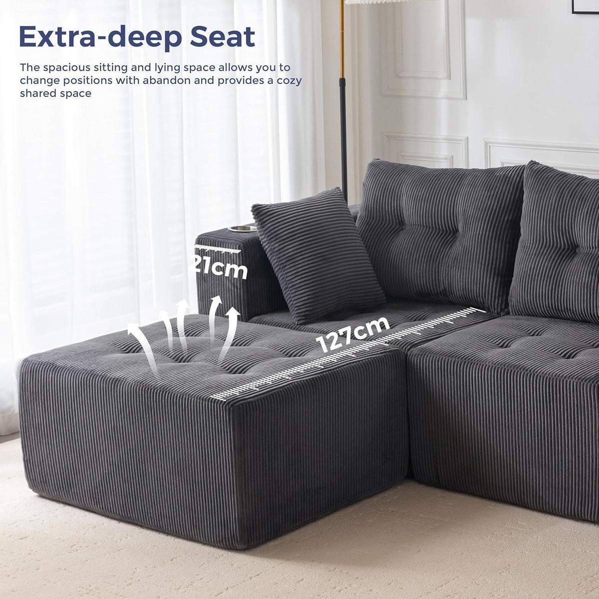 MAXYOYO Ecksofa Cord Stoff mit Getränkehaltern, Modular & Bequem