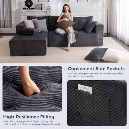 MAXYOYO Ecksofa Cord Stoff mit Getränkehaltern, Modular & Bequem