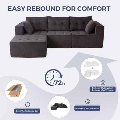 MAXYOYO Ecksofa Cord Stoff mit Getränkehaltern, Modular & Bequem