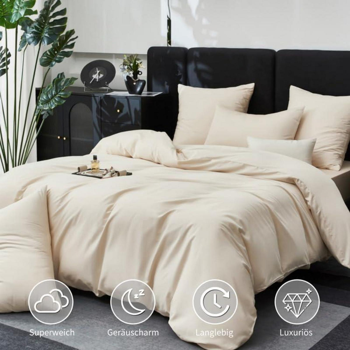 Mako Satin Bettwäsche Set 155x220cm Beige, 3-teilig