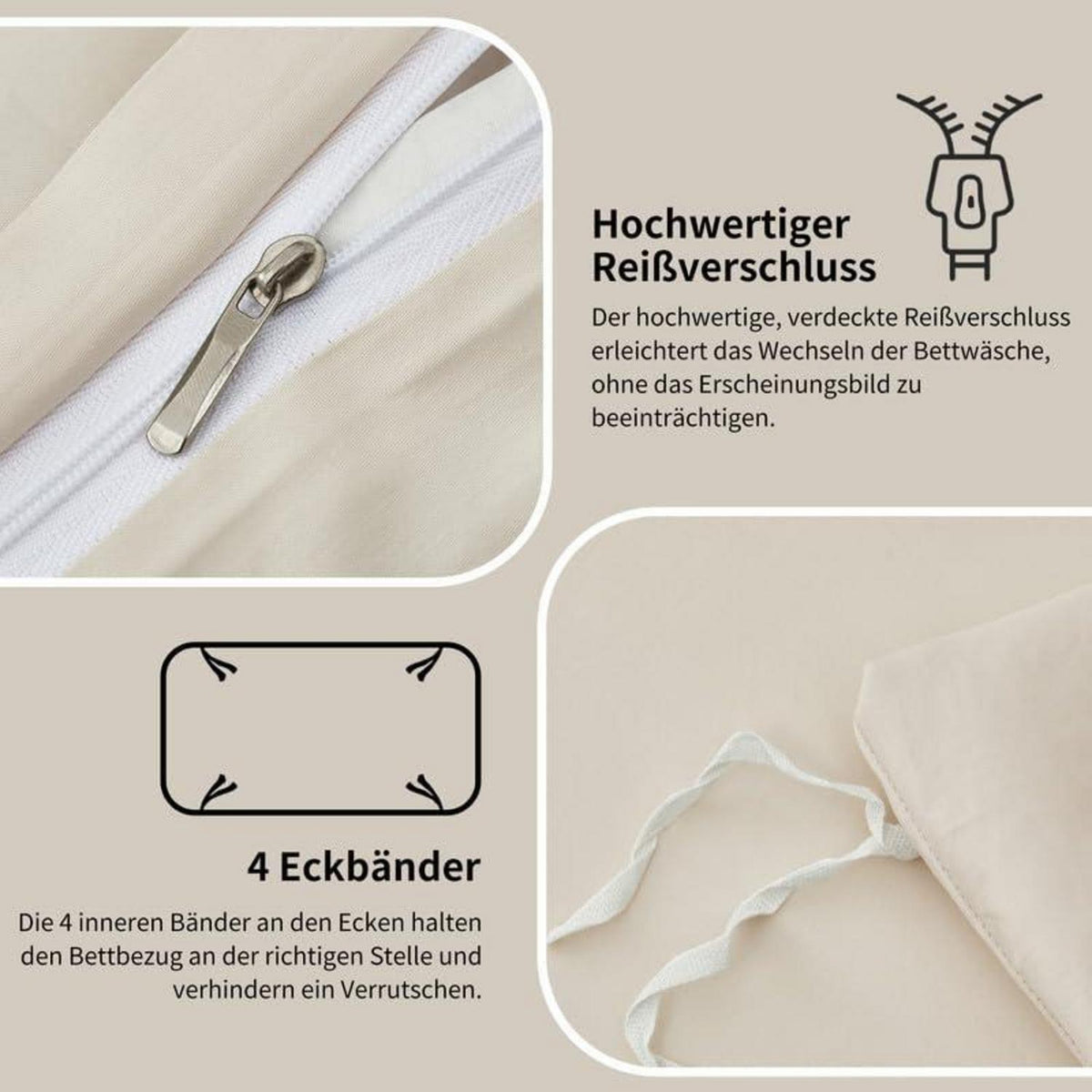Mako Satin Bettwäsche Set 155x220cm Beige, 3-teilig