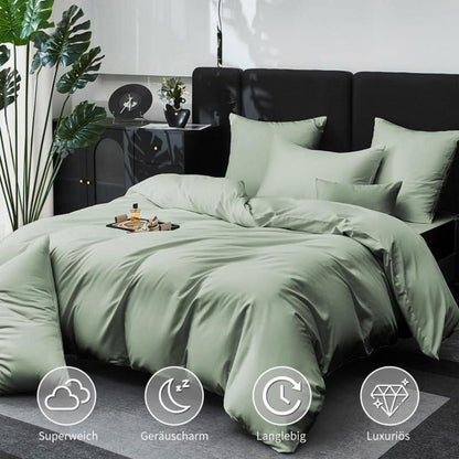 Mako Satin Bettwäsche Set 200x220 cm Salbeigrün 3-teilig