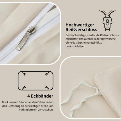 Mako Satin Bettwäsche Set 135x200cm Beige Baumwolle 4tlg.