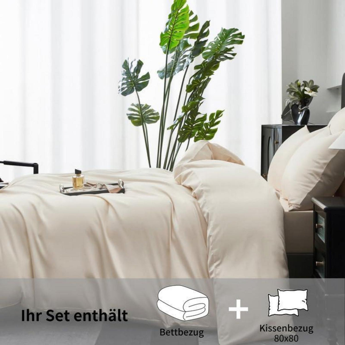 Mako Satin Bettwäsche Set 135x200cm Beige Baumwolle 4tlg.