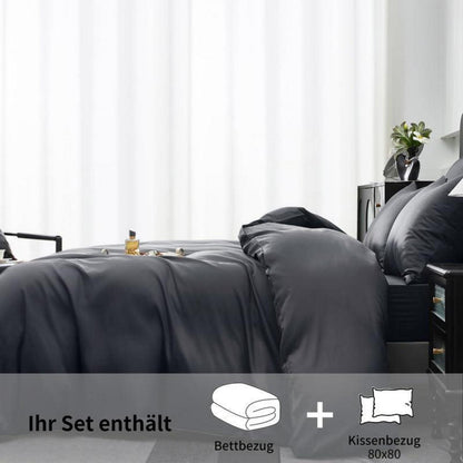 Mako Satin Bettwäsche Set 220x240 Grau – 3tlg. Baumwolle