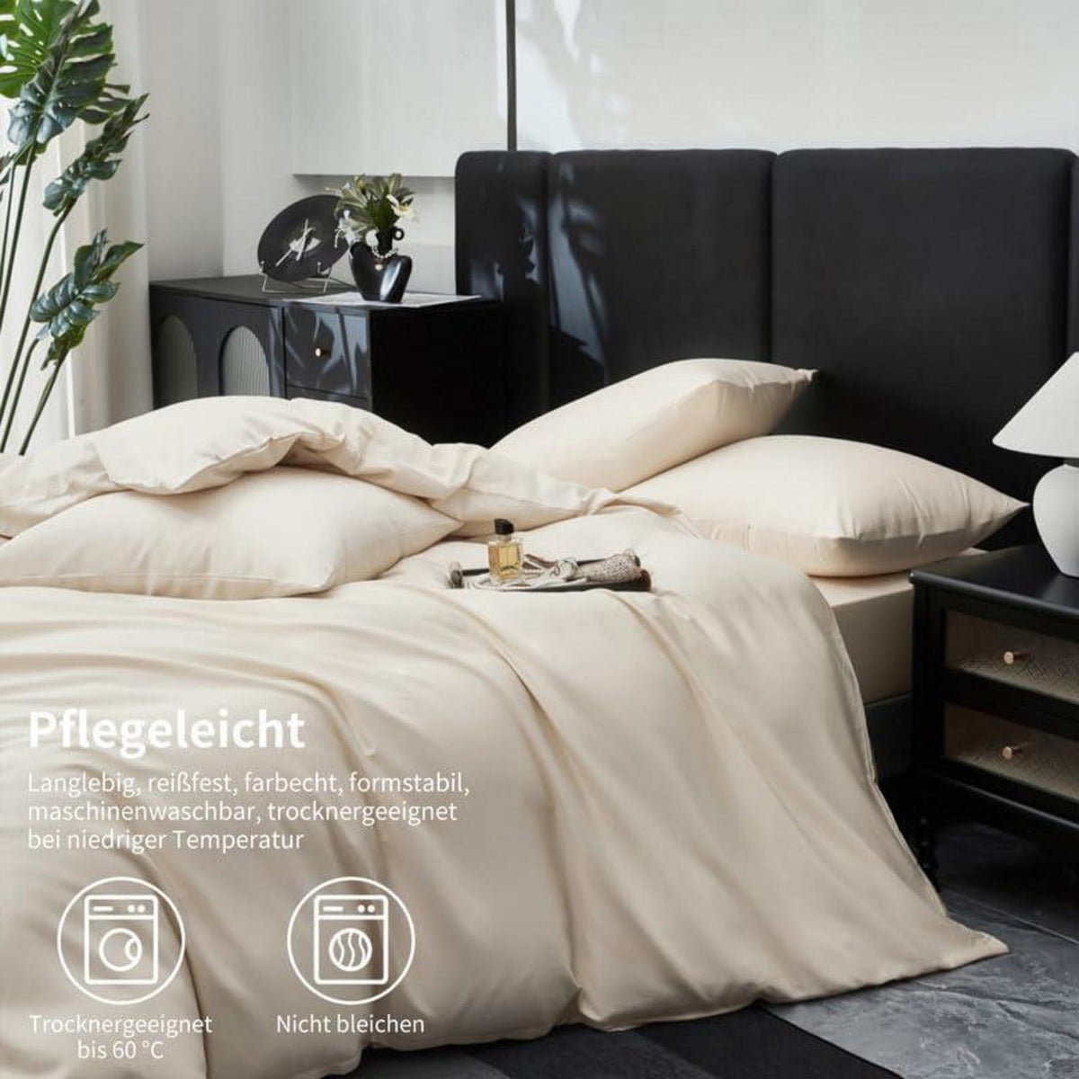 Mako Satin Bettwäsche Set 220x240cm Beige, 3-teilig