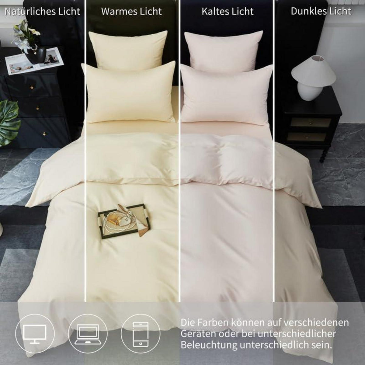 Mako Satin Bettwäsche Set 200x220cm Beige, 3-teilig