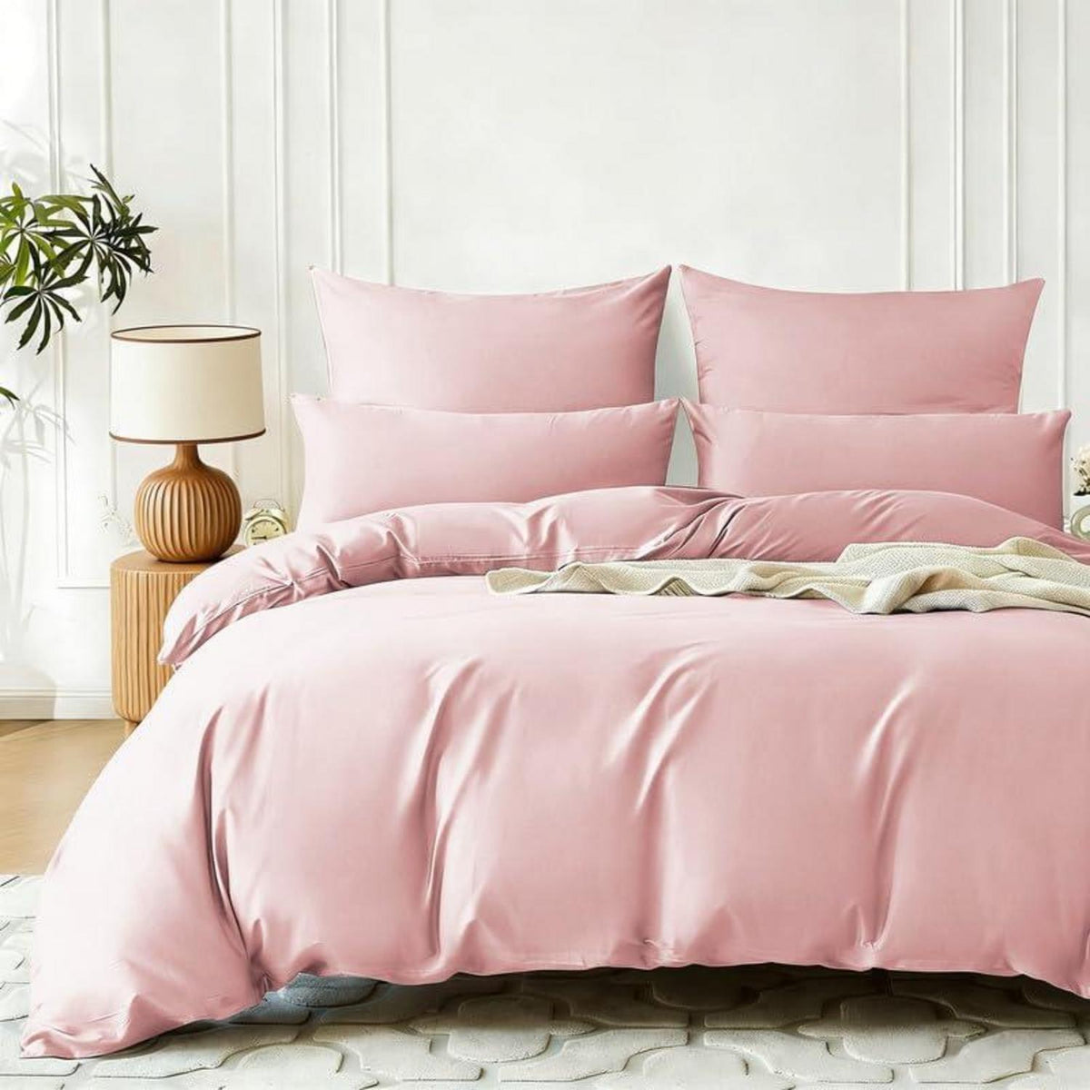 Rosa Mako Satin Bettwäsche Set 200x200cm - 3tlg. Baumwolle