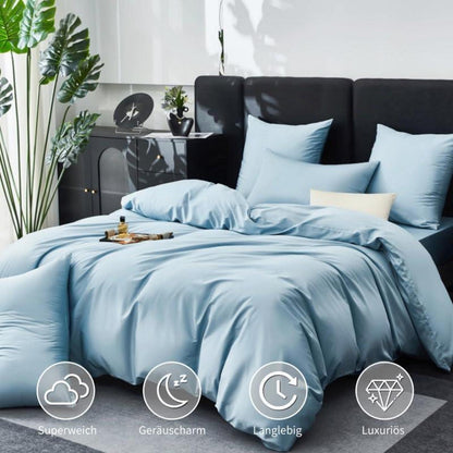 Mako Satin Bettwäsche Set 200x200cm Hellblau 3tlg. Baumwolle