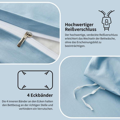 Mako Satin Bettwäsche Set 200x200cm Hellblau 3tlg. Baumwolle