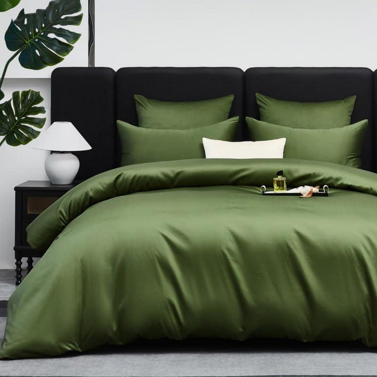 Mako Satin Bettwäsche Set 220x240cm Olivgrün 3tlg.