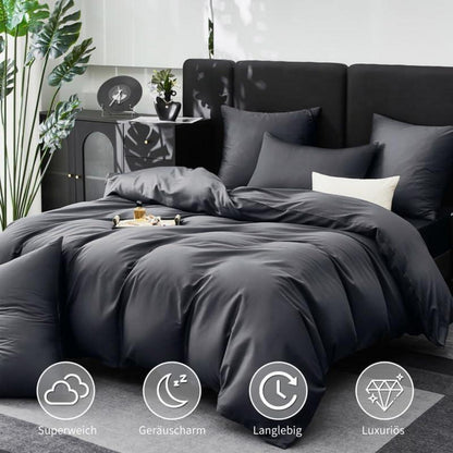 Gezu Mako Satin Bettwäsche Set 155x220cm Grau 3tlg.