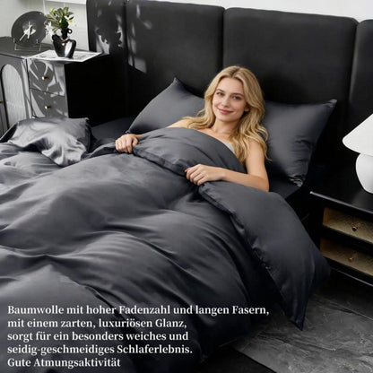 Gezu Mako Satin Bettwäsche Set 155x220cm Grau 3tlg.