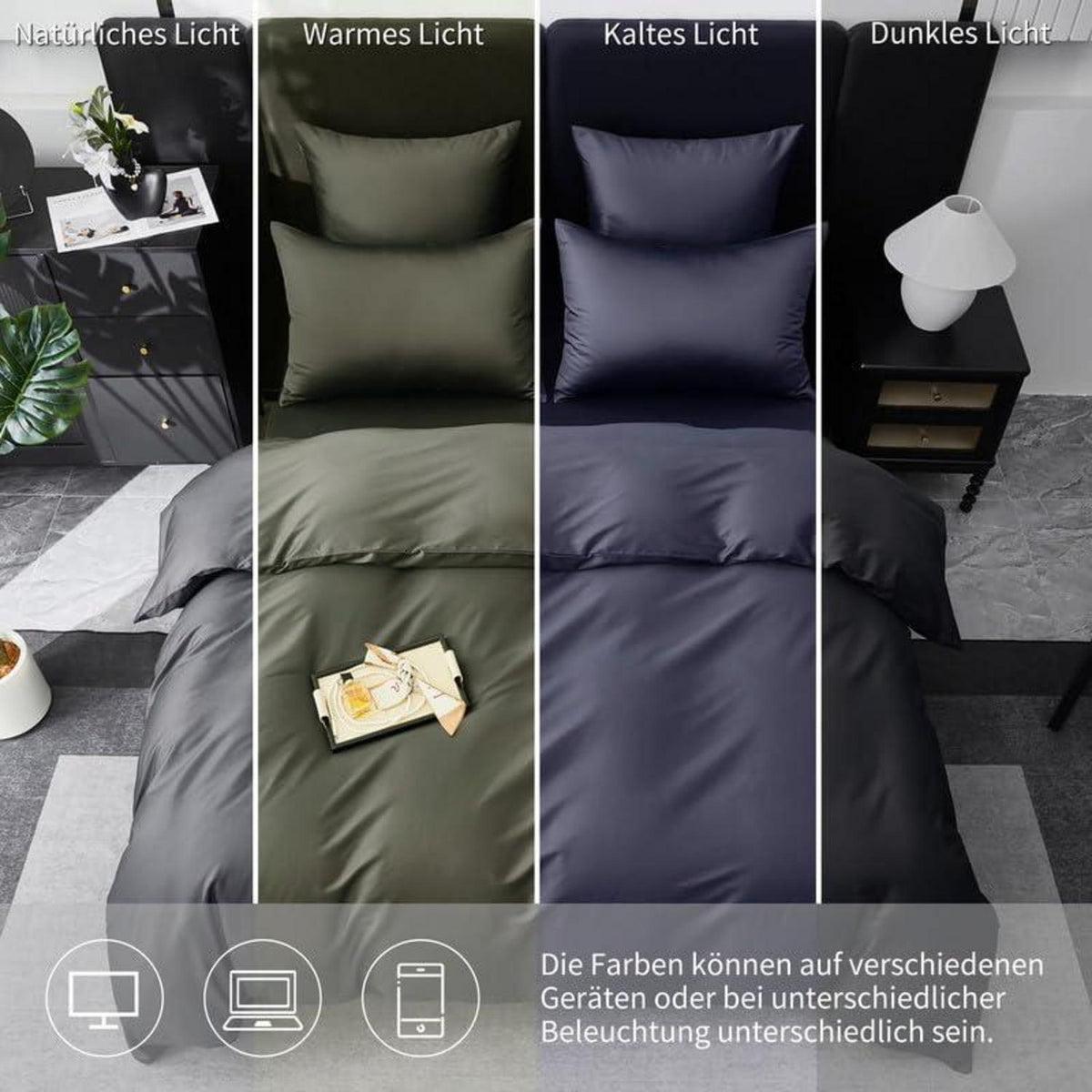 Gezu Mako Satin Bettwäsche Set 155x220cm Grau 3tlg.