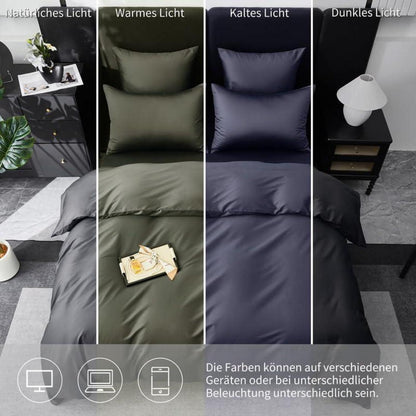 Gezu Mako Satin Bettwäsche Set 155x220cm Grau 3tlg.