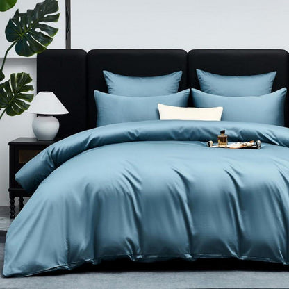 Mako Satin Bettwäsche Set 135x200cm Blau Petrol 4tlg.
