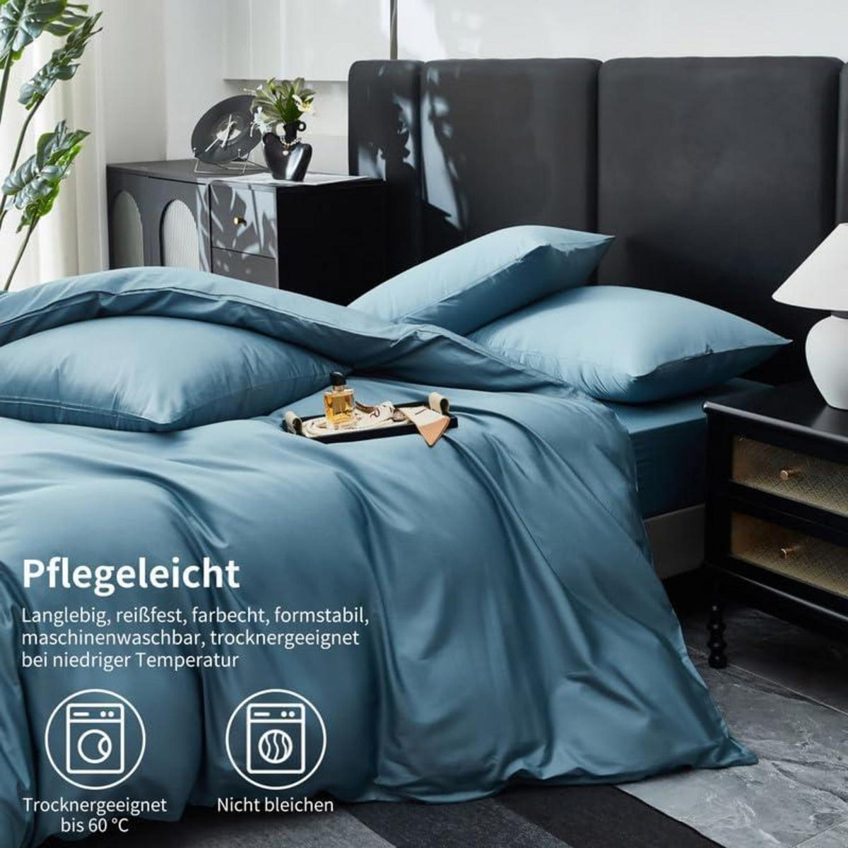 Mako Satin Bettwäsche Set 135x200cm Blau Petrol 4tlg.