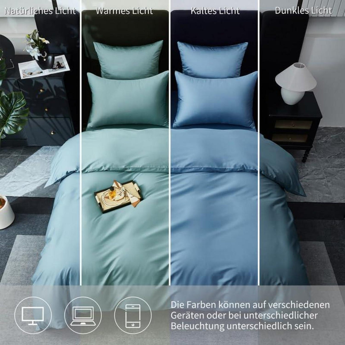 Mako Satin Bettwäsche Set 135x200cm Blau Petrol 4tlg.