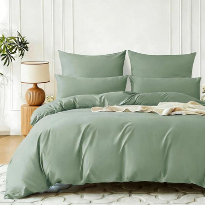 Mako Satin Bettwäsche Set 155x220cm Grün Salbeigrün 3tlg.