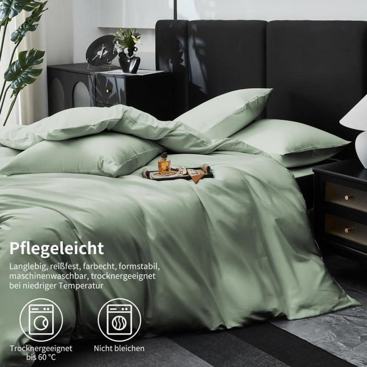 Mako Satin Bettwäsche Set 155x220cm Grün Salbeigrün 3tlg.