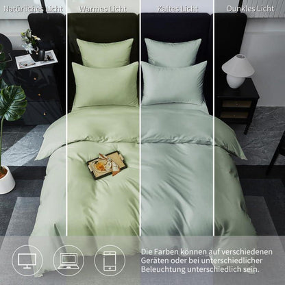 3tlg. Bettwäsche Set 200x200cm - Grün Salbeigrün Mako Satin Baumwolle