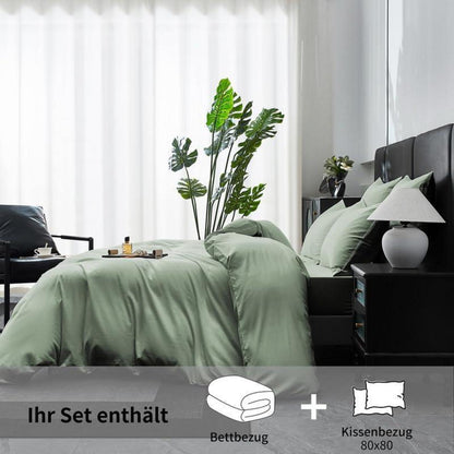 3tlg. Bettwäsche Set 200x200cm - Grün Salbeigrün Mako Satin Baumwolle