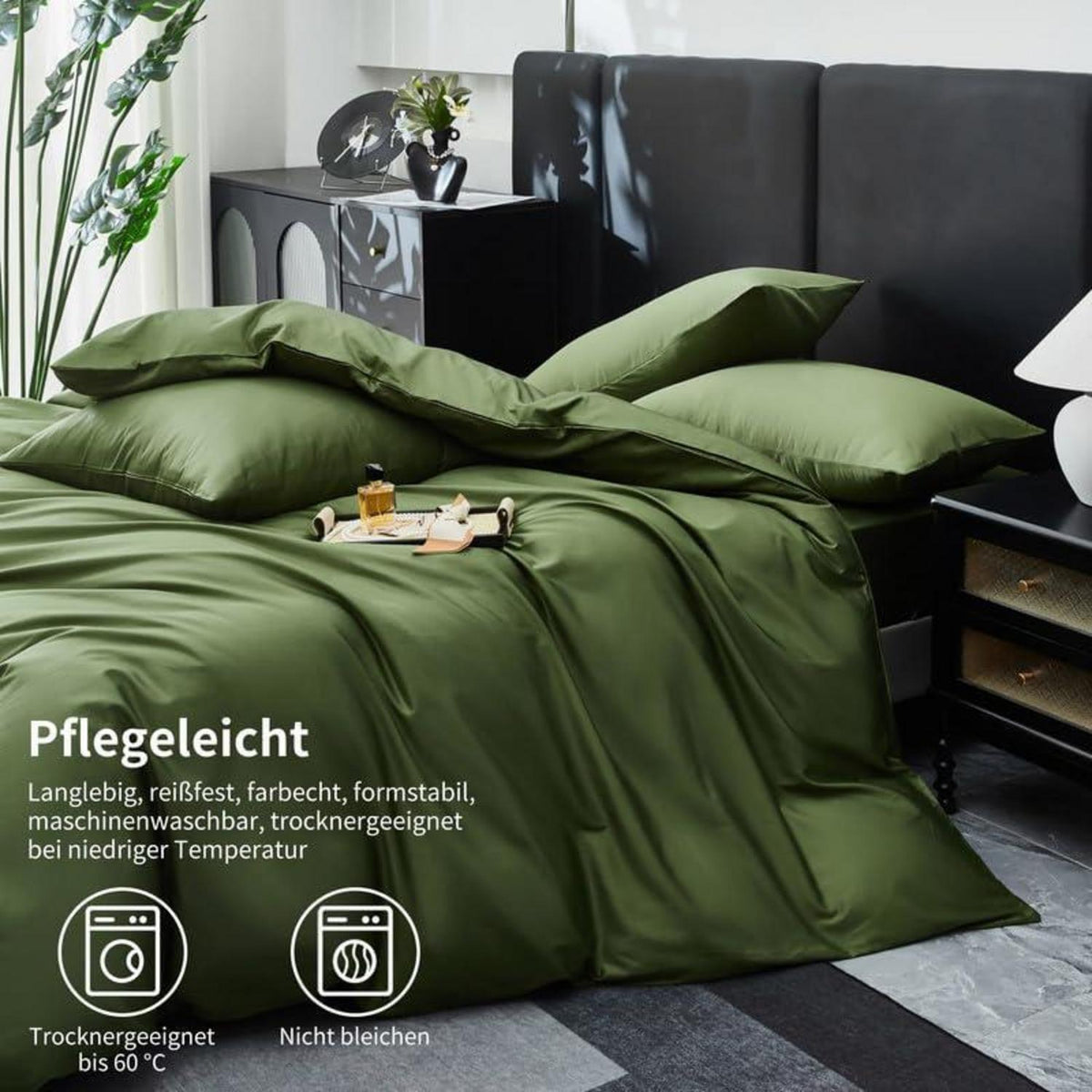 Mako Satin Bettwäsche Set Olivgrün 135x200cm - 4tlg.