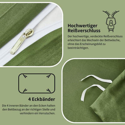 Mako Satin Bettwäsche Set Olivgrün 135x200cm - 4tlg.