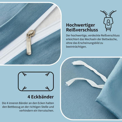 Mako Satin Bettwäsche Set 220x240cm Petrol Blau 3tlg.