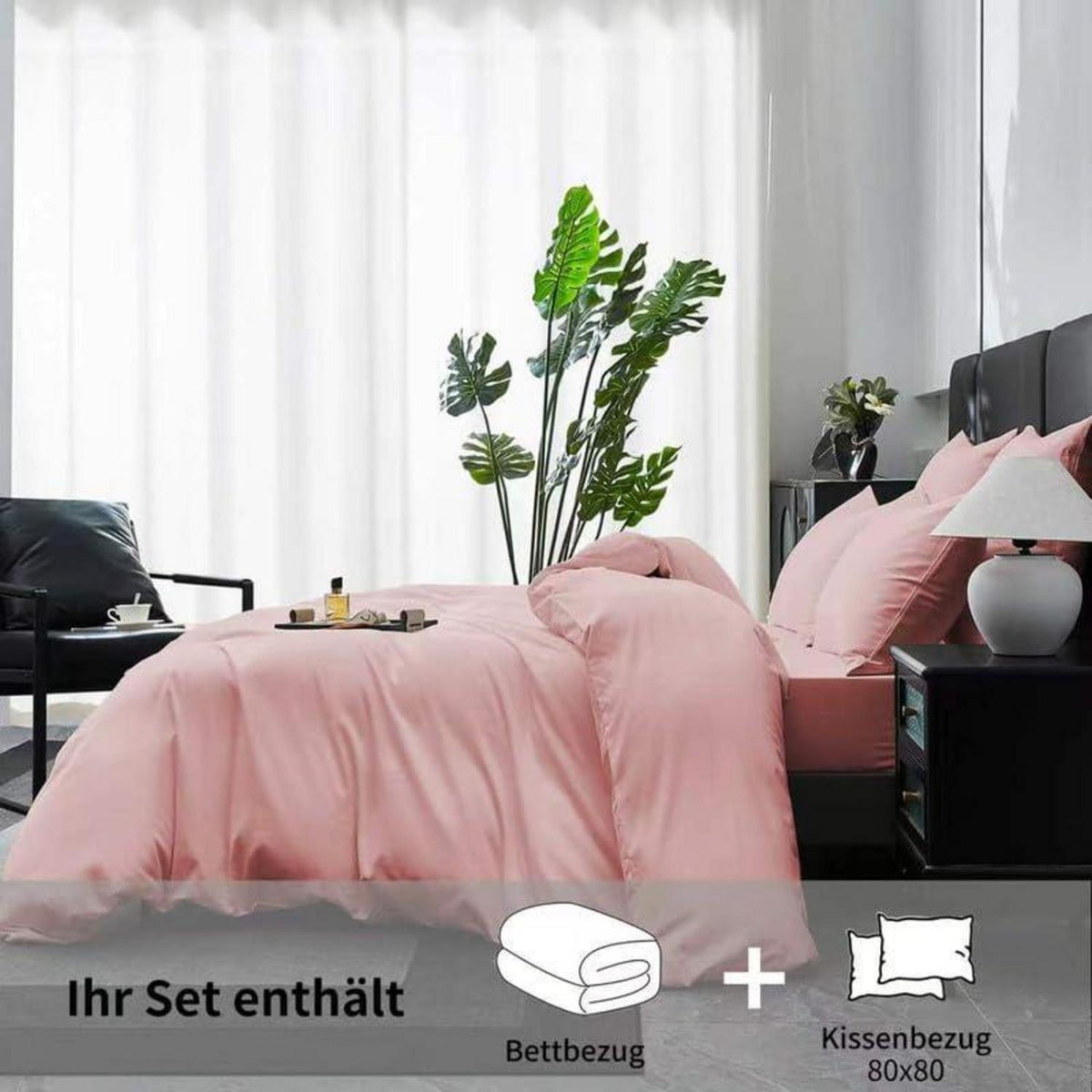 Rosa Mako Satin Bettwäsche Set 155x220cm - 3-teilig