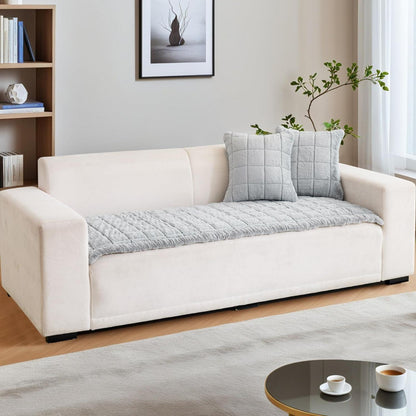 Plüsch Sofaüberwurf mit Muschelrand – Hellgrau-Holzoptik 70x210cm