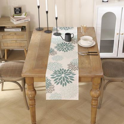 Tischläufer Blumen Salbeigrün Dahlie Boho Leinen 40x180 cm