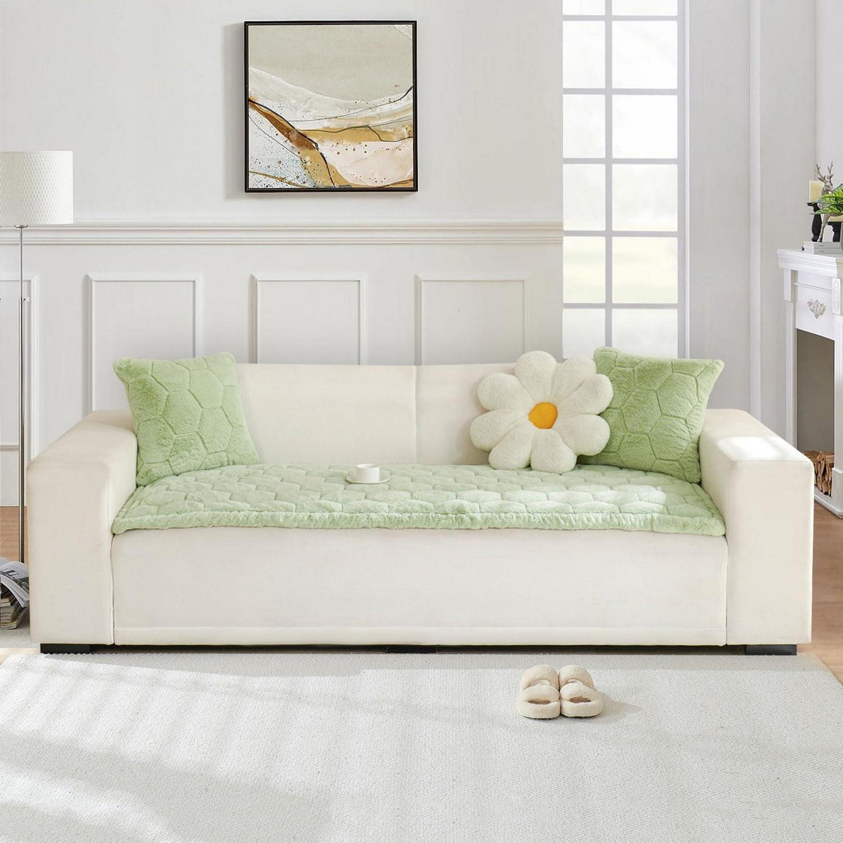 Gestepptes Samt Sofaüberwurf 90x210cm Grün-C – Luxuriös & Rutschfest