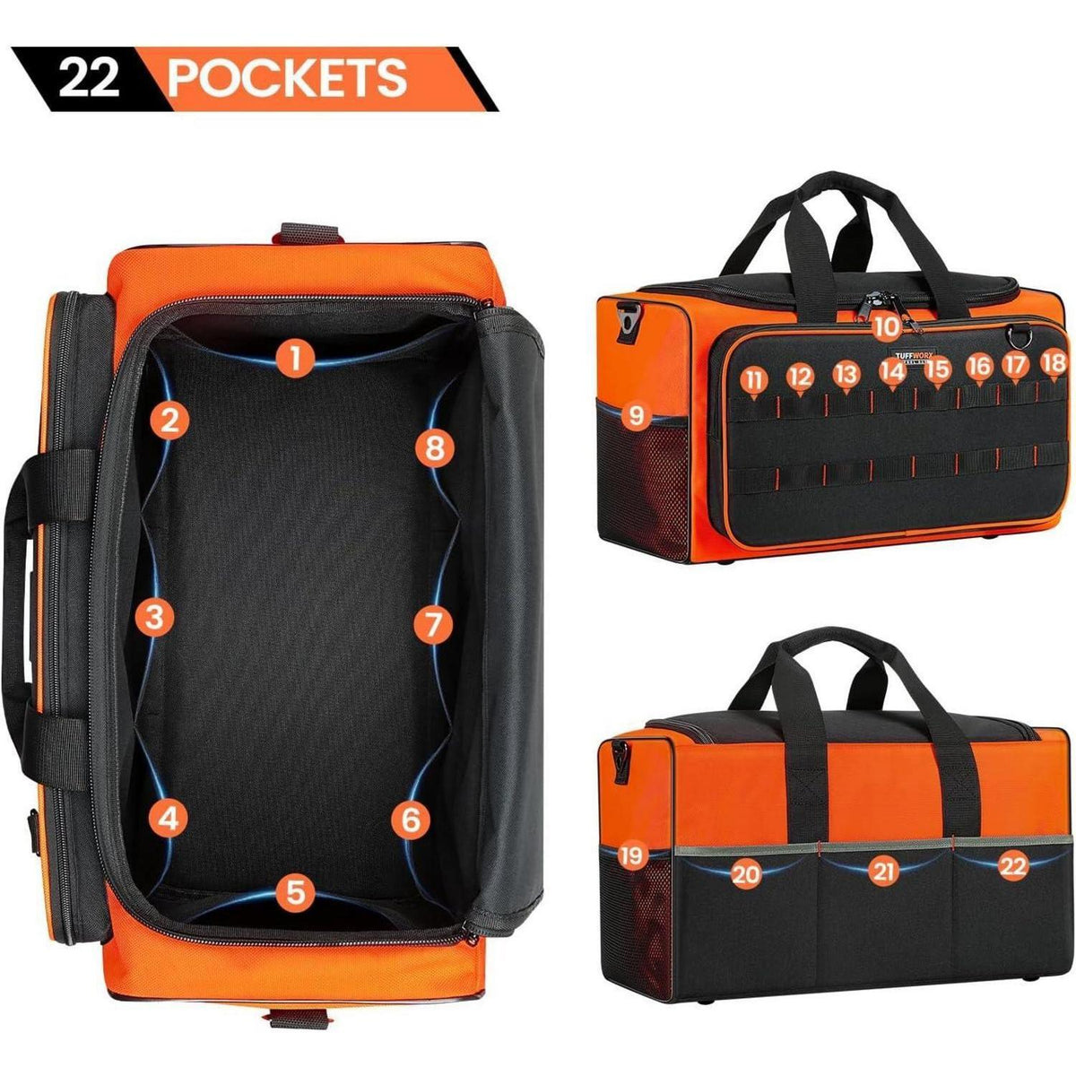 Werkzeugtasche 14 Taschen 50x29x26cm Robust 600D Schwarz-Orange