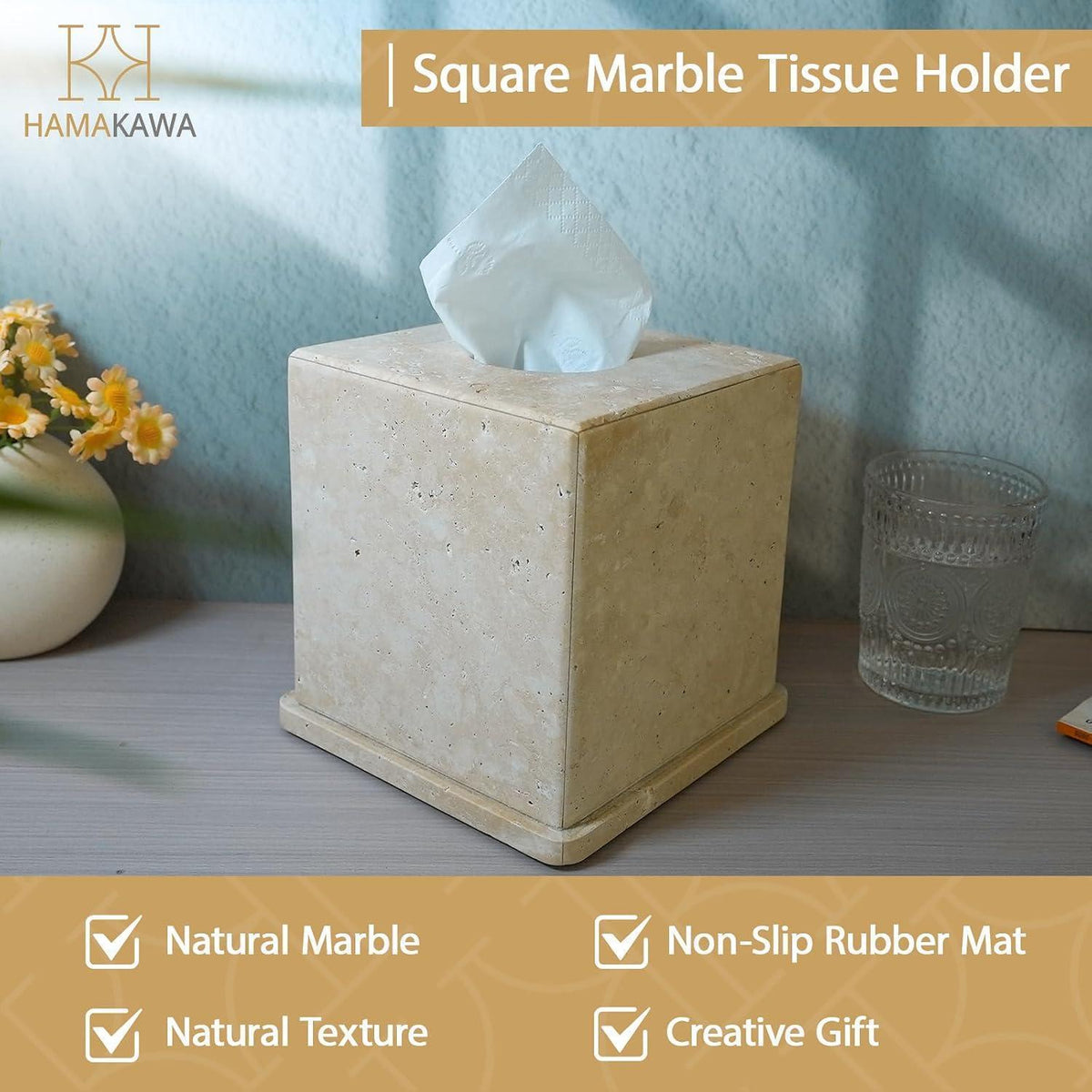 Travertin Taschentuchbox Beige – Quadratische Deko für Zuhause